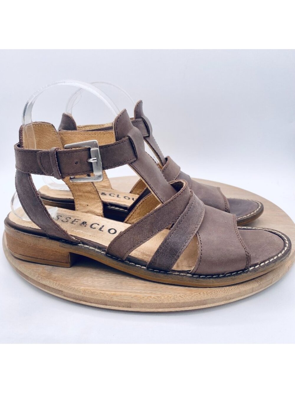 Musse and Cloud Sandals Womens 8 Brown Leather Ankle Strap Flats Peep